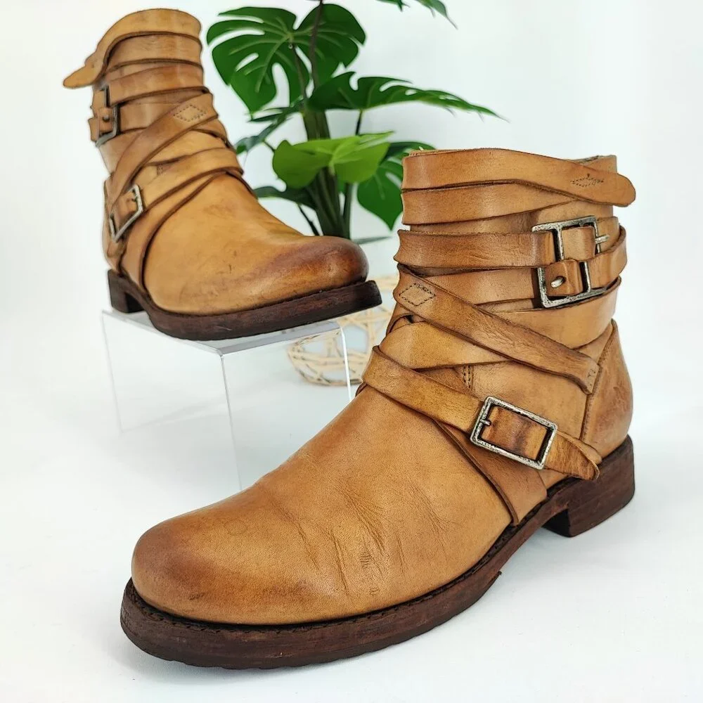 Frye Women's Veronica Strapy Tan Leather Booties Size 9